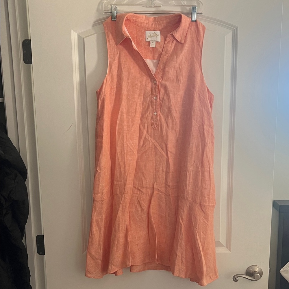 Lilly Pulitzer Sleeveless Linen Dress in Coral Peach